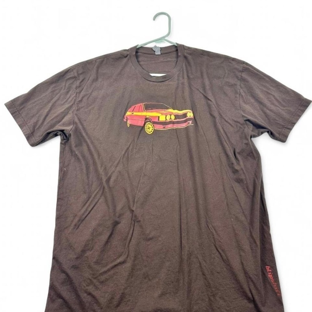 Blipshift brown tee with red car graphic